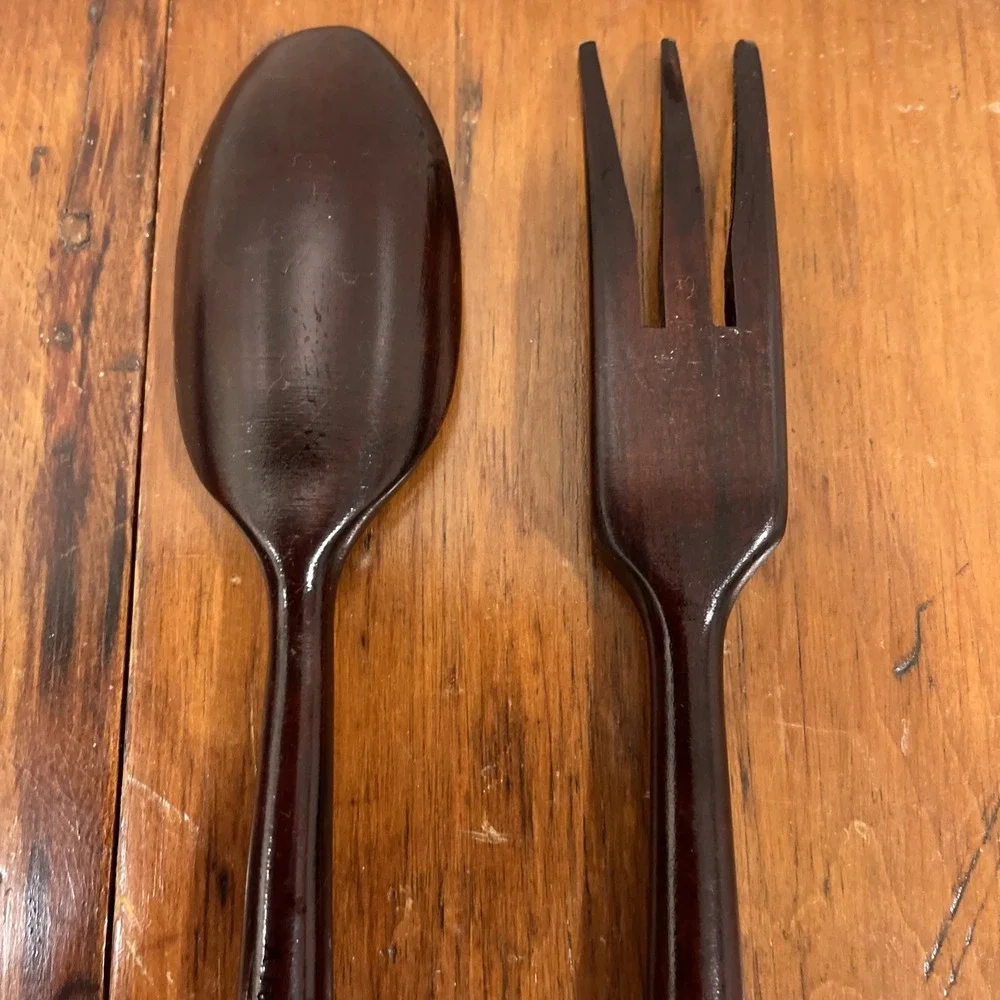 Antique STERLING & TEAK MID CENTURY MODERN SALAD Serving Set - FORK & SPOON